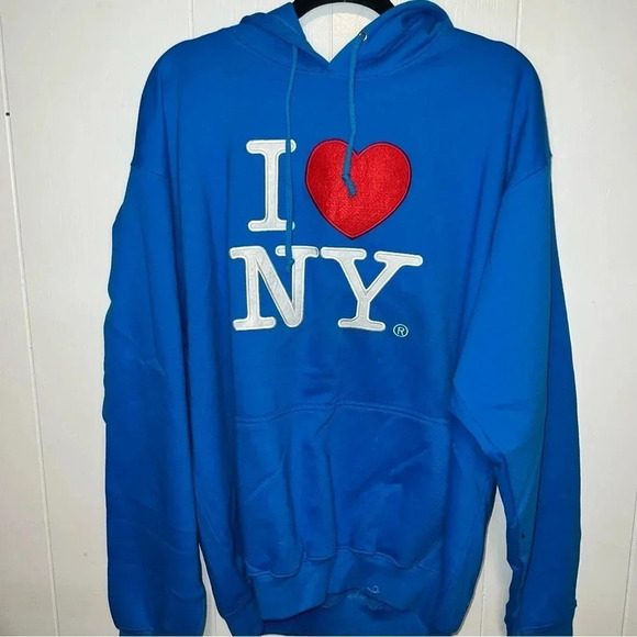 Y2K Style I Heart New York NY Blue Graphic Hoodie Size XL - Picture 2 of 4